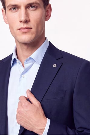 Slim Fit Mono Yaka Çift Yırtmaç Yünlü Lacivert Takım Elbise TK 949
