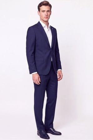 Slim Fit Mono Yaka Çift Yırtmaç Yünlü Lacivert Takım Elbise TK 949