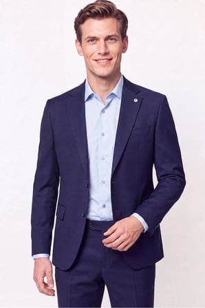 Slim Fit Mono Yaka Çift Yırtmaç Yünlü Lacivert Takım Elbise TK 949