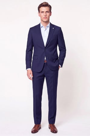 Slim Fit Mono Yaka Çift Yırtmaç Yünlü Lacivert Takım Elbise TK 949