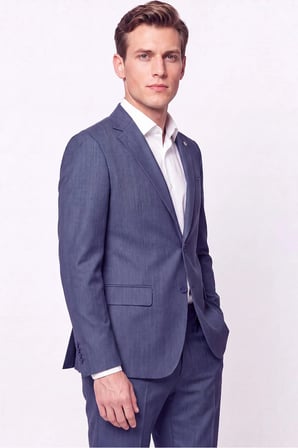 Slim Fit Mono Yaka Çift Yırtmaç Yünlü İndigo Takım Elbise TK 949