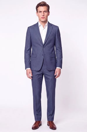 Slim Fit Mono Yaka Çift Yırtmaç Yünlü İndigo Takım Elbise TK 949