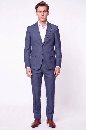 Slim Fit Mono Yaka Çift Yırtmaç Yünlü İndigo Takım Elbise TK 949