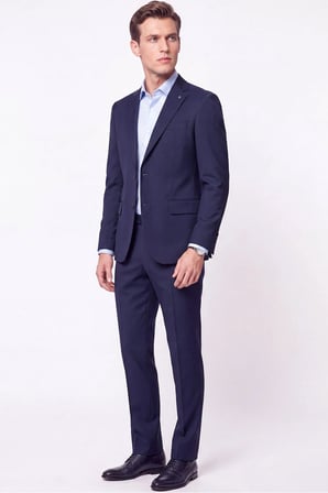 Slim Fit Mono Yaka Esnek Yünlü Lacivert Takım Elbise TK 2026