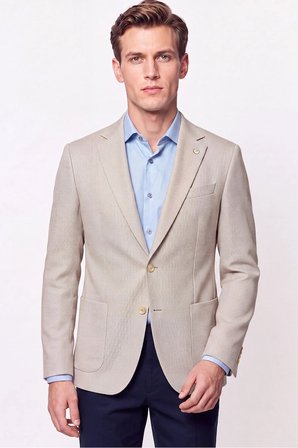Comfort Fit Torba Cep Esnek Pamuklu Bej Blazer Ceket C 740