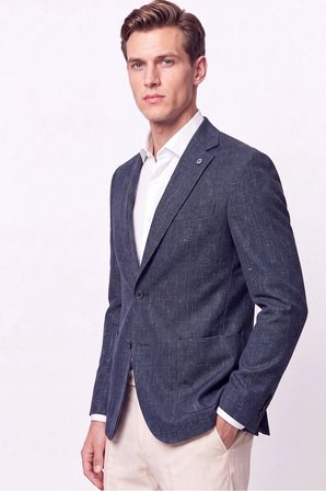 Comfort Fit Torba Cep Esnek Pamuklu Lacivert Blazer Ceket C 740