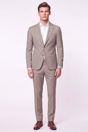 Slim Fit Çift Yırtmaç Torba Cep Esnek Yünlü Bej Takım Elbise TK 951