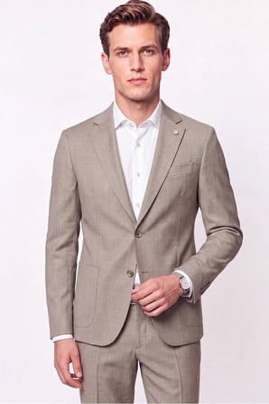 Slim Fit Çift Yırtmaç Torba Cep Esnek Yünlü Bej Takım Elbise TK 951