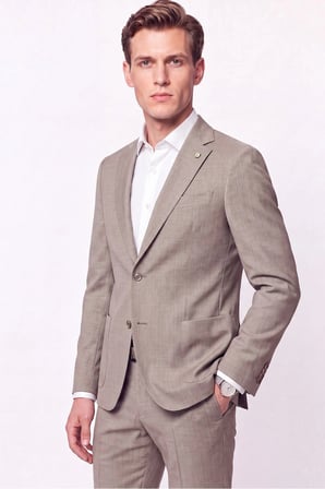 Slim Fit Çift Yırtmaç Torba Cep Esnek Yünlü Bej Takım Elbise TK 951