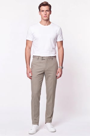 Comfort Fit Rahat Kalıp Yan Cep Pamuklu Dokulu Kum Pantolon P 1219