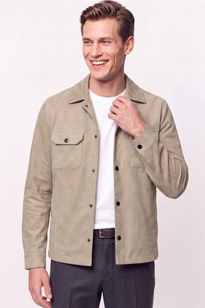 Comfort Fit Pamuklu Yan Cepli Çıtçıtlı Gömlek Modelli Bej Mont MT 181