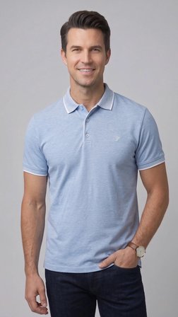 Comfort Fit Rahat Kalıp %100 Pamuk Kıvrılmaz Yaka Mavi Polo Yaka Tişört TS 931