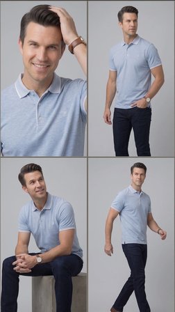 Comfort Fit Rahat Kalıp %100 Pamuk Kıvrılmaz Yaka Mavi Polo Yaka Tişört TS 931