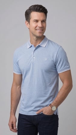 Comfort Fit Rahat Kalıp %100 Pamuk Kıvrılmaz Yaka Mavi Polo Yaka Tişört TS 931