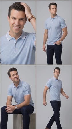 Comfort Fit Rahat Kalıp %100 Pamuk Kıvrılmaz Yaka Mavi Polo Yaka Tişört TS 931