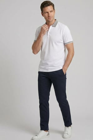 Comfort Fit Rahat Kalıp %100 Pamuk Kıvrılmaz Yaka Siyah-Beyaz Polo Yaka Tişört TS 931