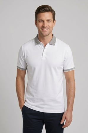 Comfort Fit Rahat Kalıp %100 Pamuk Kıvrılmaz Yaka Siyah-Beyaz Polo Yaka Tişört TS 931