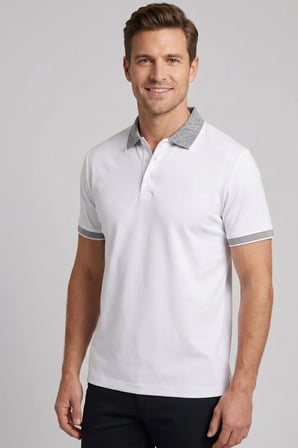 Comfort Fit Rahat Kalıp %100 Pamuk Kıvrılmaz Yaka Siyah-Beyaz Polo Yaka Tişört TS 931