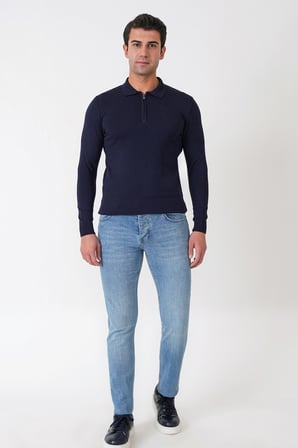 Slim Fit Beş Cepli Likralı Yıkamalı Mavi Jean Kot Pantolon Denim 135