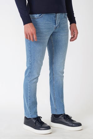 Slim Fit Beş Cepli Likralı Yıkamalı Mavi Jean Kot Pantolon Denim 135