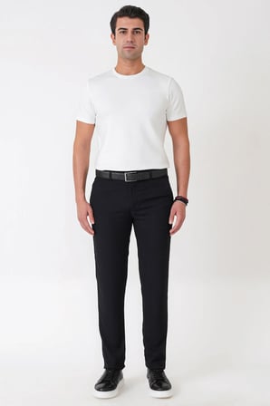 Comfort Fit Yan Cepli Pamuklu Siyah Pantolon P 1225