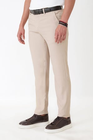 Comfort Fit Yan Cepli Pamuklu Bej Pantolon P 1225