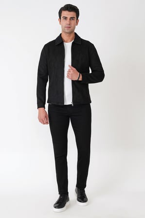 Comfort Fit Erkek Yaka Siyah Süet Mont MT 183