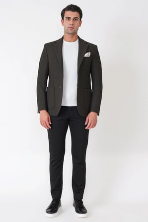 Slim Fit Torba Cepli Fitilli Dokuma Esnek Yünlü Haki Ceket C 747