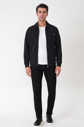 Slim Fit Önü Fermuarlı Etek Kol Ribanalı Esnek Siyah Mont MT 184