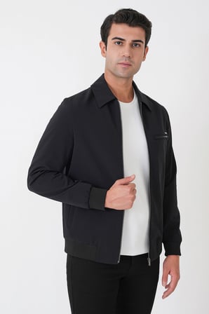 Slim Fit Önü Fermuarlı Etek Kol Ribanalı Esnek Siyah Mont MT 184