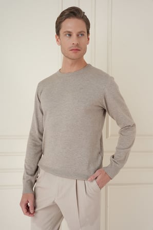 Slim Fit Ribanalı Düz Taş Yünlü Bisiklet Yaka Triko Kazak TR 900