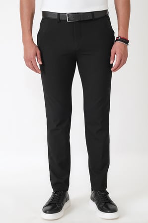 Slim Fit Yan Cep Esnek Yünlü Siyah Pantolon P 1232
