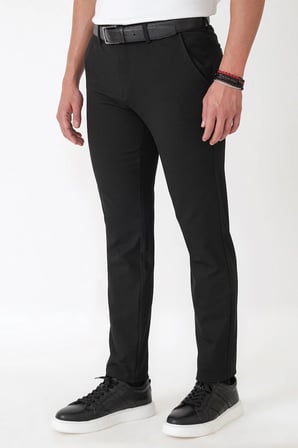 Slim Fit Yan Cep Esnek Yünlü Siyah Pantolon P 1232