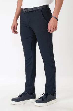 Slim Fit Yan Cep Esnek Yünlü Lacivert Pantolon P 1232