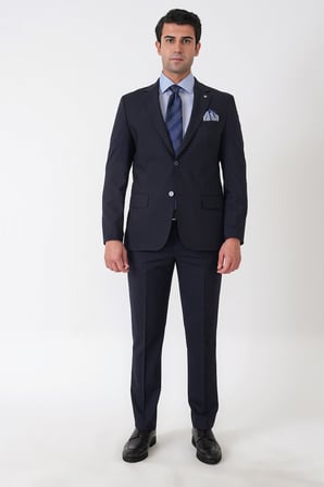Slim Fit Esnek %97 Yünlü Düz Lacivert Takım Elbise TK 957