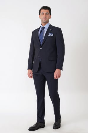 Slim Fit Esnek %97 Yünlü Düz Lacivert Takım Elbise TK 957