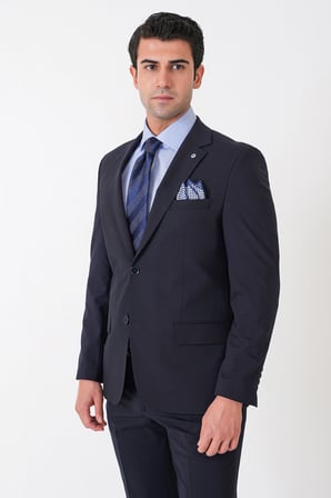 Slim Fit Esnek %97 Yünlü Düz Lacivert Takım Elbise TK 957