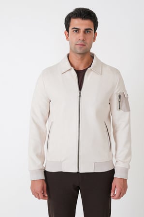 Comfort Fit Yandan Cepli Kol Etek Ribanalı Açık Bej Süet Mont MT 182
