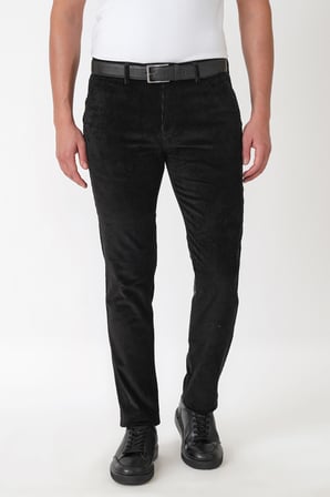 Comfort Fit Yan Cepli Dikine Fitilli Esnek Siyah Kadife Pantolon P 1235