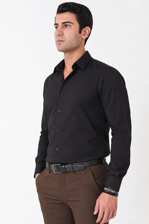 Siyah %100 Pamuklu Nefes Alabilir Kolay Ütülenebilir Uzun Kollu Slim Fit Gömlek GK 766