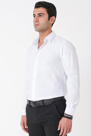 Beyaz %100 Pamuklu Nefes Alabilir Kolay Ütülenebilir Uzun Kollu Slim Fit Gömlek GK 766