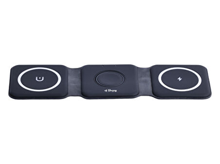 W07B Siyah 3 in 1 Manyetik Kablosuz Şarj Standı – iPhone, AirPods, Apple Watch