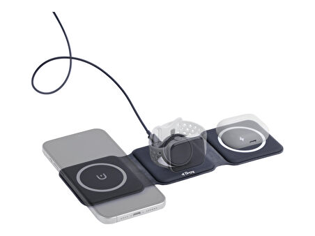 W07B Siyah 3 in 1 Manyetik Kablosuz Şarj Standı – iPhone, AirPods, Apple Watch