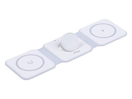 W07B Beyaz 3 in 1 Manyetik Kablosuz Şarj Standı – iPhone, AirPods, Apple Watch