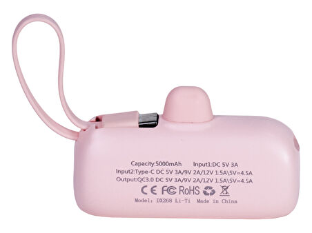 DX268Y Pembe Powerbank – 5.000 mAh, 22.5 W Lightning Hızlı Şarj