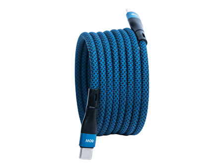 BMCC-03 Mavi Manyetik USB-C-USB-C Kablo – 2 m, 60 W Hızlı Şarj