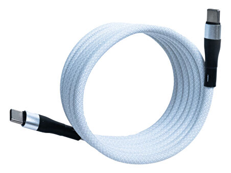 BMCC-04 Beyaz USB-C-C Manyetik Kablo – 1 m, 100 W Süper Hızlı Şarj