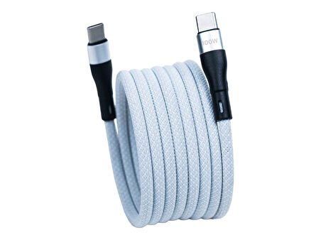 BMCC-06 Beyaz USB-C-C Manyetik Kablo – 2 m, 100 W Süper Hızlı Şarj