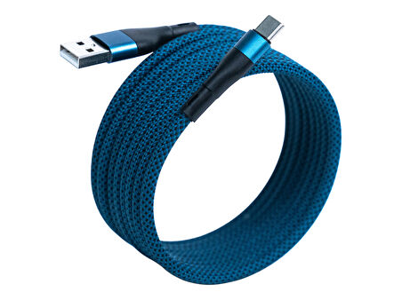 BMUC-02 Mavi Manyetik USB-A-C Kablo – 1.5 m, Süper Hızlı Şarj