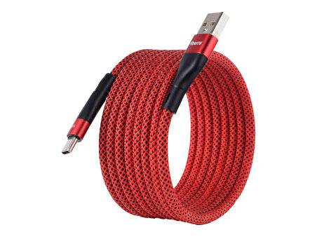 BMUC-03 Kirmizi Manyetik USB-A›C Kablo – 2 m, Süper Hızlı Şarj